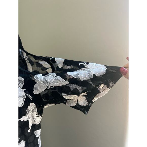 Rosegal Butterfly Black & White Cold Shoulder Hi-Low Length Dress Shirt Sz 2X - Picture 5 of 11
